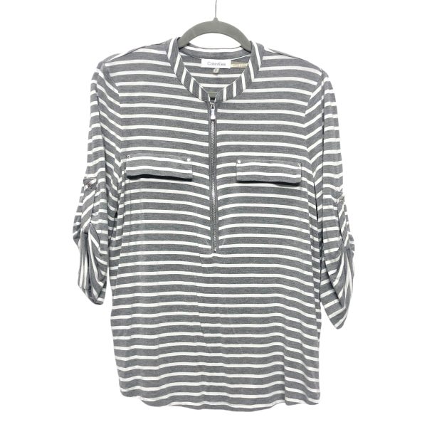 Top 3 4 Sleeve By Calvin Klein In Grey & White, Size:L Online Sale