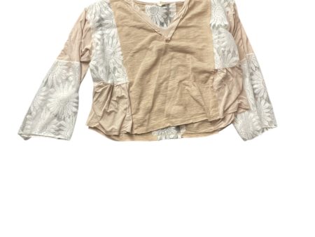 Top Long Sleeve By Pol In Tan & White, Size: L For Discount