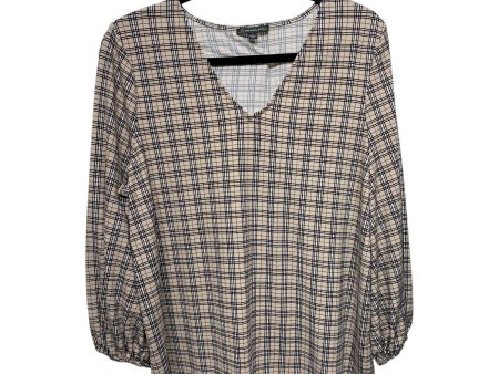 Top 3 4 Sleeve By Adrianna Papell In Plaid Pattern, Size: L Fashion